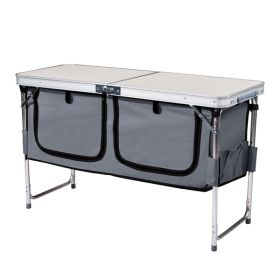 4ft 47cm Wide, Outdoor Folding Table, Aluminum Alloy, Rectangular, Two-fold Tabletop With Gray Cloth Cabinet, 3 Height Adjustments. (Option: Outdoor folding table)